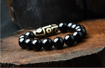 Natural black agate bracelet men and women bracelets ethnic style retro black agate nine eyes beads beads gift jewelry