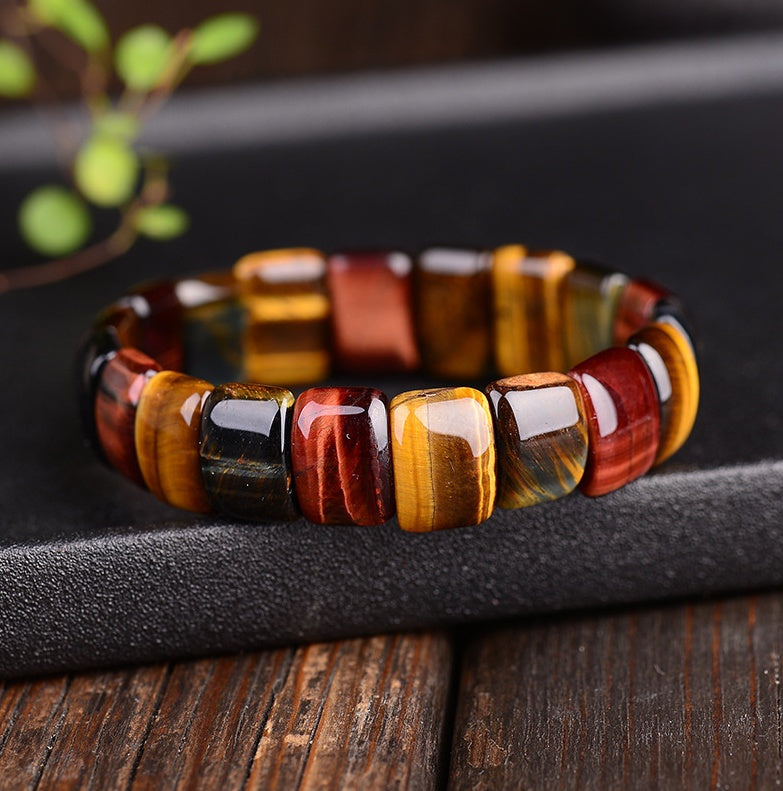 Natural color tiger eye stone tiger eye stone red yellow blue hand row bracelet bracelet men and women couple gift