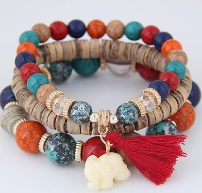 Baby Elephant Tassel Wood Beads Beaded Multi-Layer Temperament Bracelet Bracelet