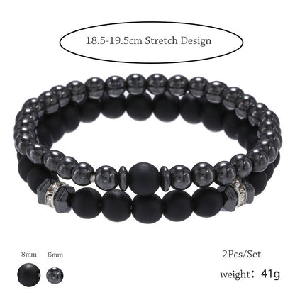 European And American Jewelry 8mm Black Frosted Copper Bead Spot Drill Spacer Elastic Set Bracelet Accessories Wholesale Men