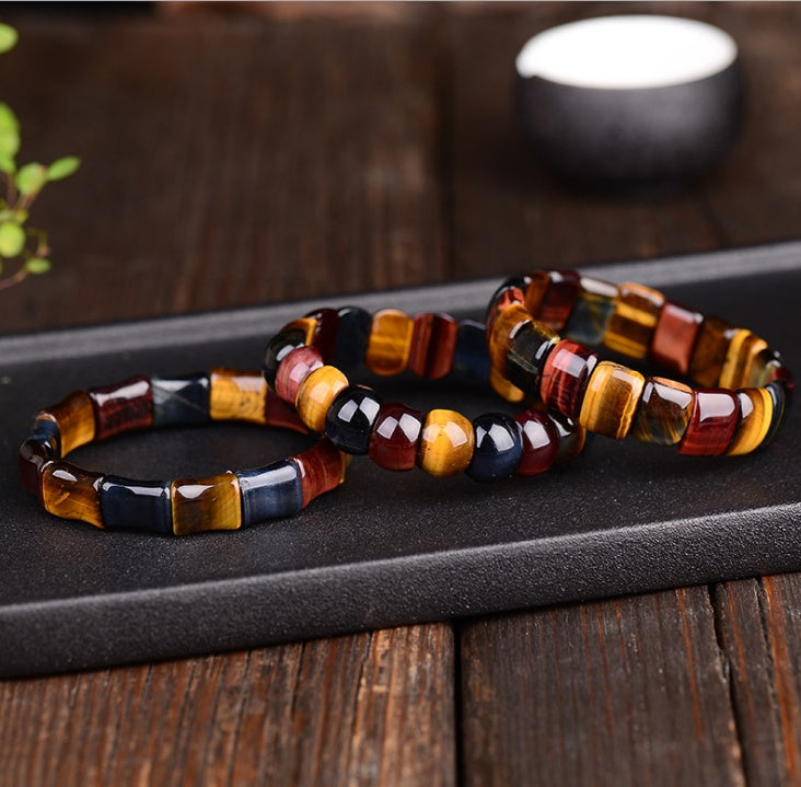 Natural color tiger eye stone tiger eye stone red yellow blue hand row bracelet bracelet men and women couple gift