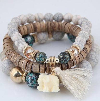 Baby Elephant Tassel Wood Beads Beaded Multi-Layer Temperament Bracelet Bracelet