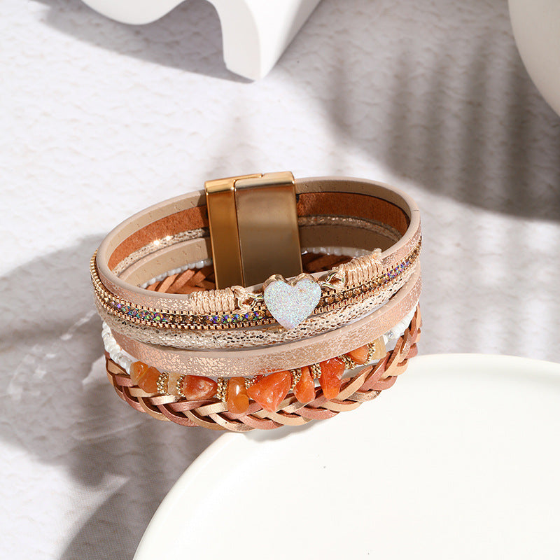 Retro Love Hand-woven Leather Bracelet