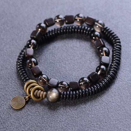 Couples Retro Black Onyx & Smoky Quartz Bracelet Set